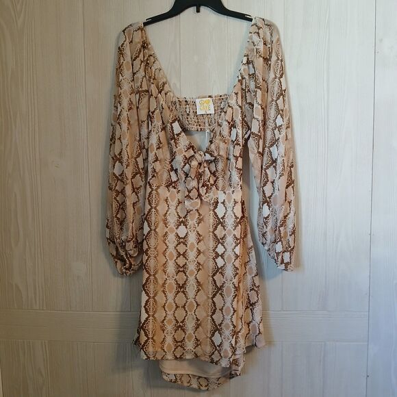 Cake Women's Size L Brown Beige Desert Python Snake Print High Low Dress - Picture 1 of 10